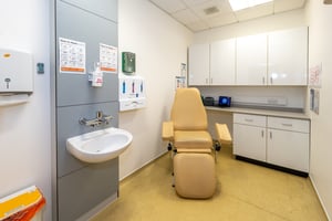 Blood tests room at Care Fertility Cheshire, Warrington — bright, hygienic space designed for patient comfort and care during sample collection.