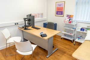 Consultation room at Care Fertility Cheshire, Warrington — a quiet, supportive space where patients meet with fertility specialists.