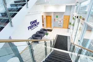View of the Care Fertility Nottingham entryway looking from the staircase.
