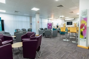 Upstairs waiting area at Care Fertility Nottingham — bright, comfortable environment for fertility consultations and appointments.