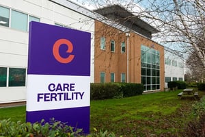 Exterior view of Care Fertility Nottingham clinic, with the logo signage clearly on display at the front.
