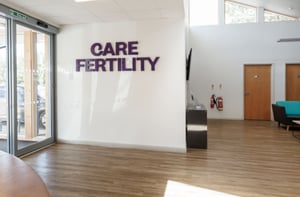 The entrance to Care Fertility Bath, with our sign above the reception doors.