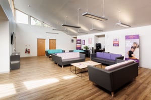 A relaxed seating area at Care Fertility Bath, with refreshments availble while you wait.